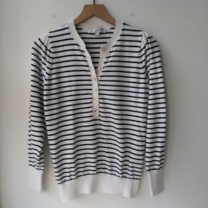 Loft Henley Sweater Black White Stripe Women's Medium